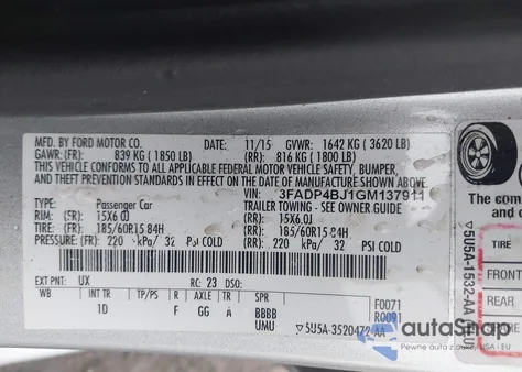 2016 Ford Fiesta Se z USA, uszkodzony, nr VIN 3FADP4BJ1GM137911